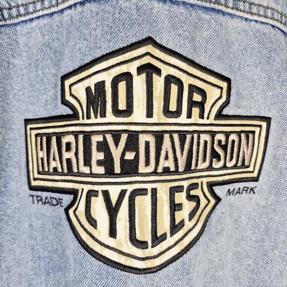 Harley Davidson Vintage Denim Jean Jacket Men's XL Embroidered Back Eagle Patch - Picture 4 of 11